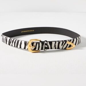 Anthropologie Classic Western Belt Genuine Leather Black White Zebra Print New